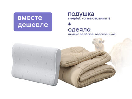 Одеяло Димакс Верблюд всесезонное + подушка Sleeptek Norma-GEL BIG 1426